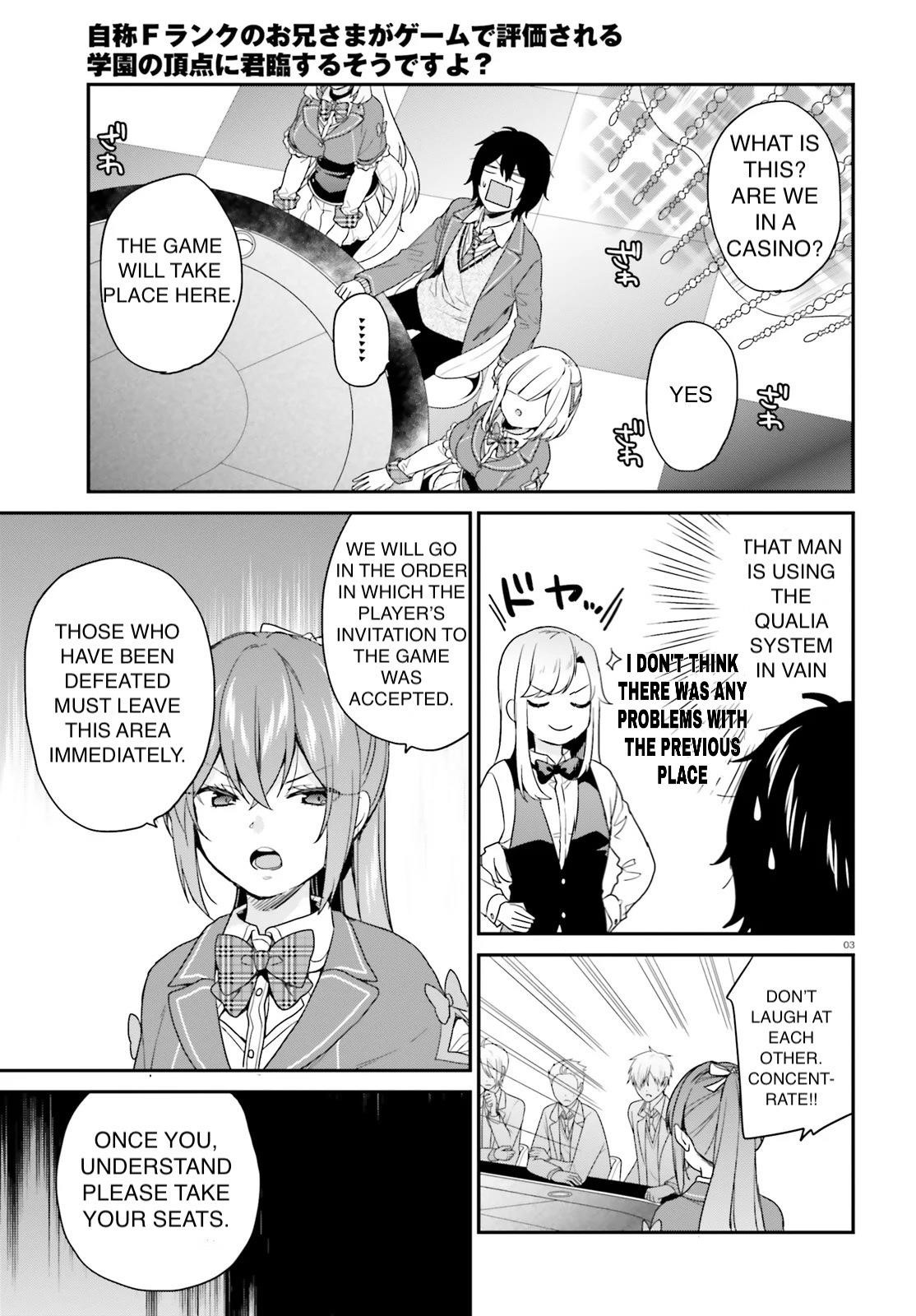 Dear Self-styled F rank bro’ says, he’s gonna rule a game-oriented school. Chapter 21 - Page 5