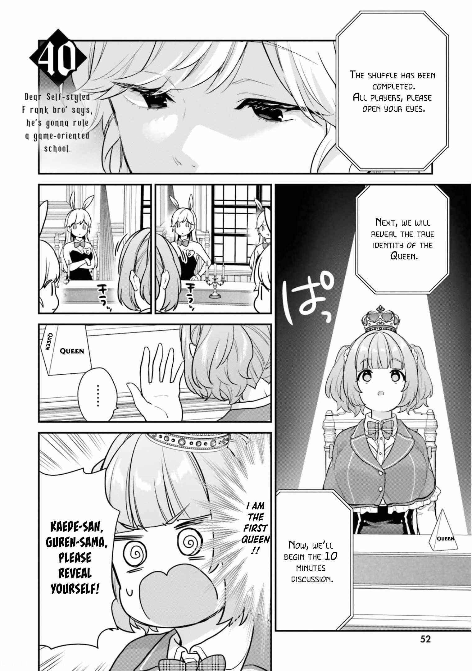 Dear Self-styled F rank bro’ says, he’s gonna rule a game-oriented school. Chapter 40 - Page 1